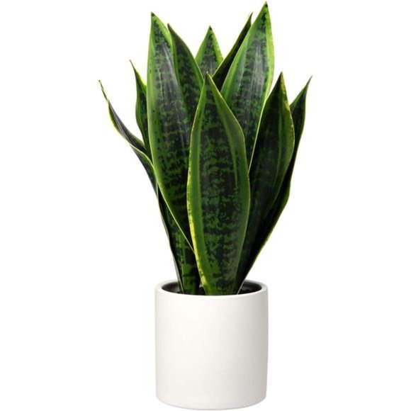 Fake Snake Plant 16"Faux Potted Plant Artificial SnakePlant withWhite CeramicPot - Picture 1 of 6